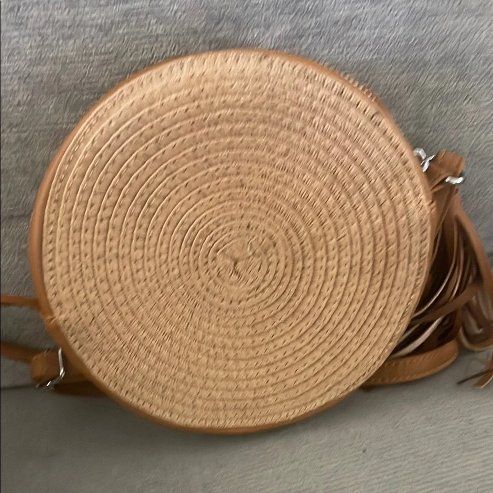 Art Class - Round Tan Woven Bag with Floral Design